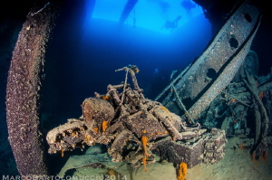 Motorcycle in the Valfiorita wreck wwII Italian Ship by Marco Bartolomucci 